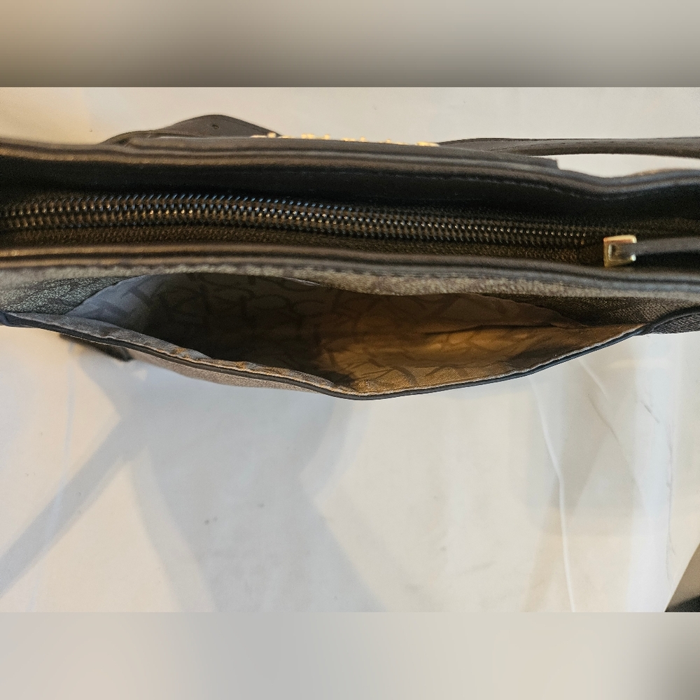 Calvin Klein Signature Logo Crossbody Bag Brown Tan Monogram Adjustable Strap - Picture 3 of 9